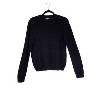 Minnie Rose Knit Sweater Black Crew Neck Lace Sz M Cashmere & Cotton Womens Top